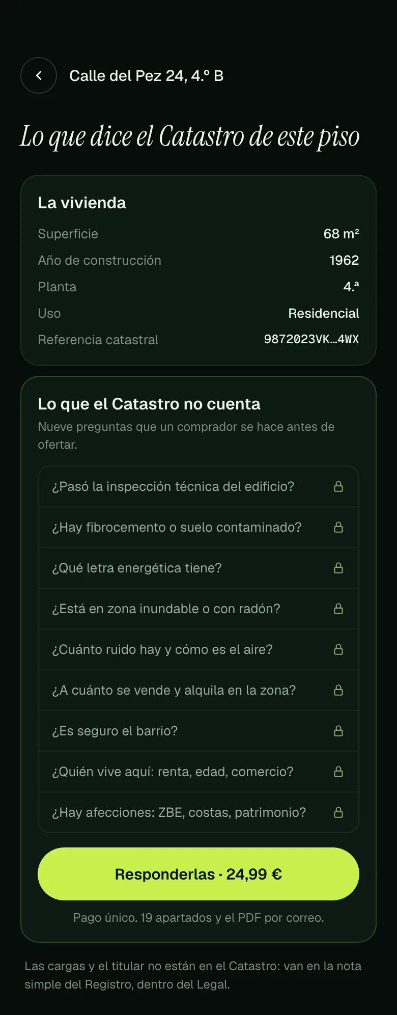 El básico gratuito de Linceas con los datos catastrales de la vivienda